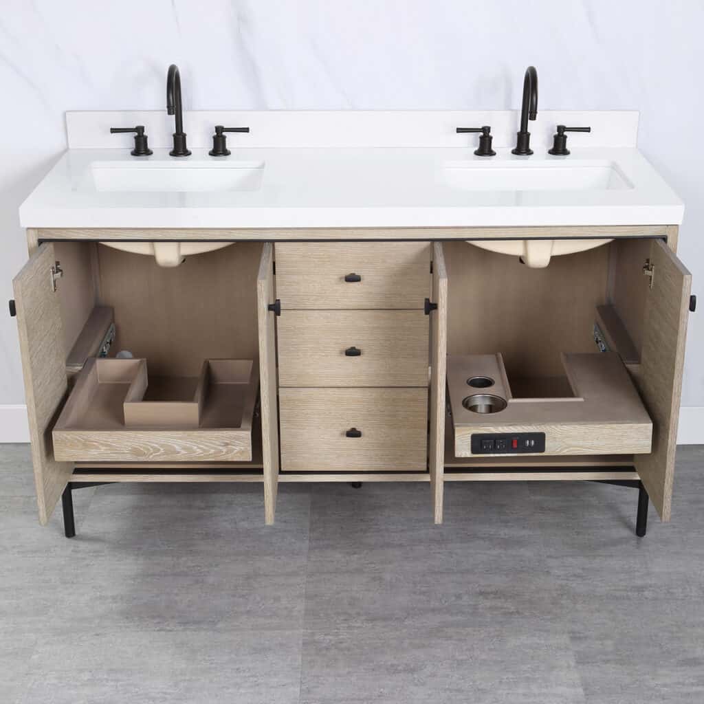 featured image showing the double vanity sink from Fairmont Design's Bravo Collection with the interchangeable cabinets.