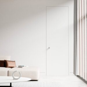 FEatured image showing a low profile flush mount door in a modern apartment.