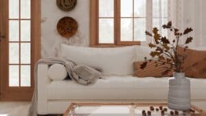 Featured image showing a living room in a modern home decorated for Autumn.