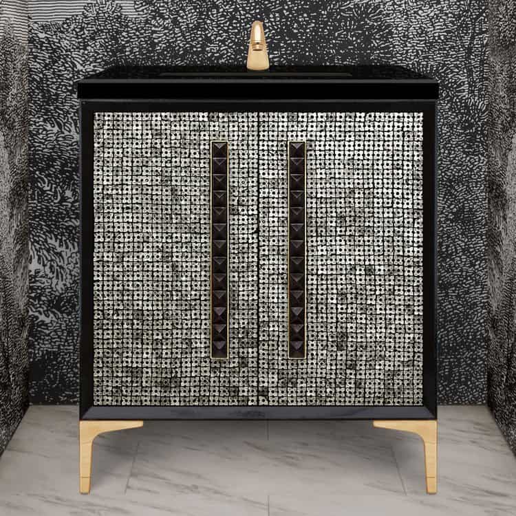 Inline image showing a custom vanity with artisan hardware.