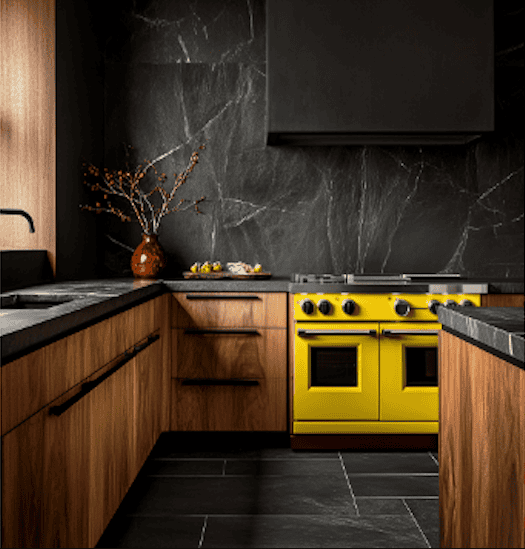 Featured image showing an AI generated kitchen with textures like wood and stone combined with a minimal aesthetic. Used to create a painterly space. Image credit: Patricia Gaylor