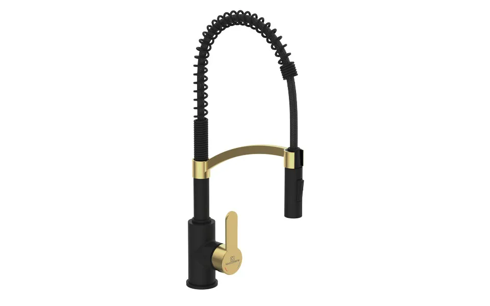 Featured image showing a Wasserwerk kitchen faucet in black and gold. 