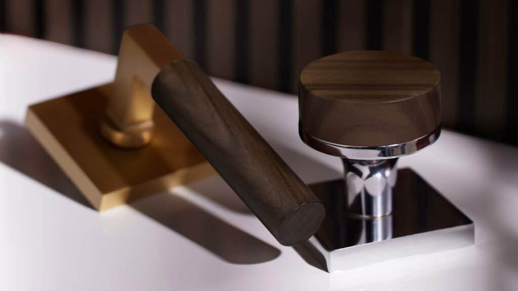 Featured image showing EMTEK SELECT's new Dark Walnut Finish Option on a Lever and Pull